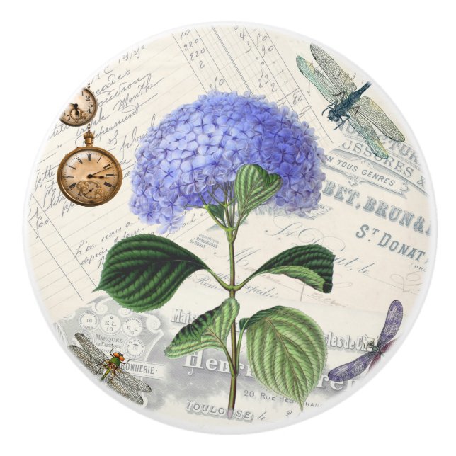 Bouton De Porte En Céramique hydrangée Vintage (Devant)