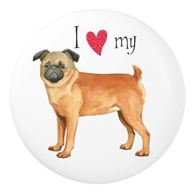 Bouton De Porte En Céramique I Love my Petit Brabancon (Devant)