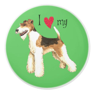 Bouton De Porte En Céramique I Love my Wire Fox Terrier