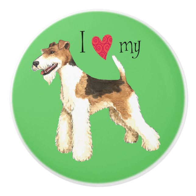Bouton De Porte En Céramique I Love my Wire Fox Terrier (Devant)