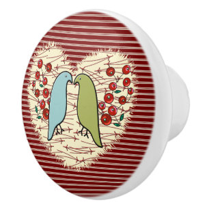 Bouton De Porte En Céramique I Love Winter Birds and Berries