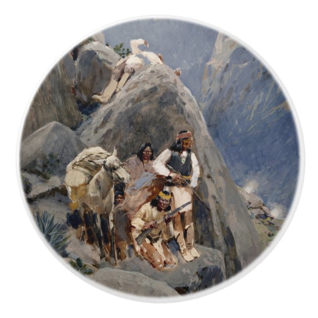 Bouton De Porte En Céramique Icônes amérindiennes : Guerriers Apache, Cavalerie (Devant)