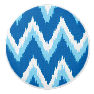 Bouton De Porte En Céramique Ikat Chevron Stripes - Cobalt, Sky Blue et White