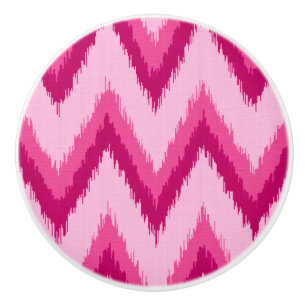 Bouton De Porte En Céramique Ikat Chevron Stripes - Fuchsia et rose pâle