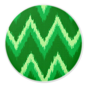 Bouton De Porte En Céramique Ikat Chevron Stripes - Pin et Lime Green