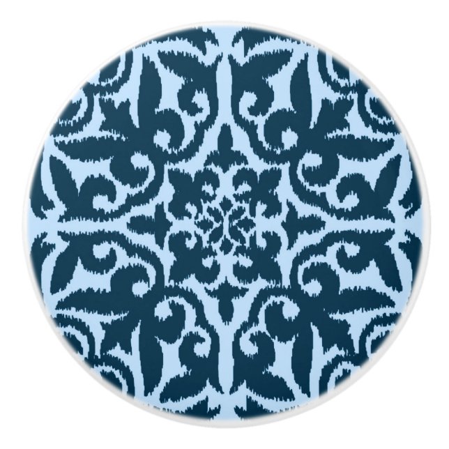 Bouton De Porte En Céramique Ikat damask pattern - Indigo foncé et bleu clair (Devant)