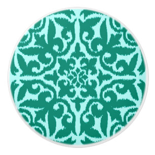 Bouton De Porte En Céramique Ikat damask pattern - Turquoise et Aqua