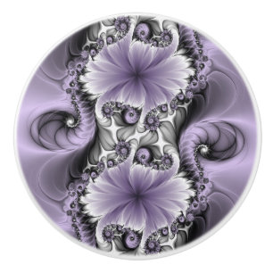 Bouton De Porte En Céramique Illusion de lilas Art fractal floral abstrait Fant
