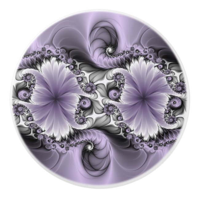 Bouton De Porte En Céramique Illusion Lilac Abstrait Floral Fractal Art Imagina (Devant)