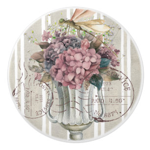 Bouton De Porte En Céramique Illustration botanique poussiéreuse rayures et tam