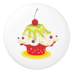Bouton De Porte En Céramique Illustration colorée de cupcake Wacky avec cerise