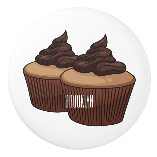 Bouton De Porte En Céramique Illustration de Cupcake (Devant)