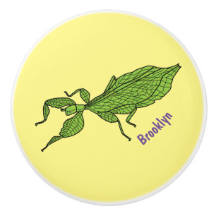 Bouton De Porte En Céramique Illustration de dessin animé d'insecte à feuille v