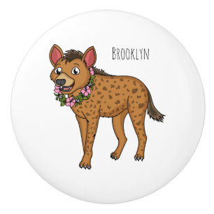 Bouton De Porte En Céramique Illustration de Hyena et de fleurs