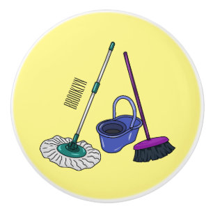 Bouton De Porte En Céramique Illustration de la bande dessinée Broom & mop