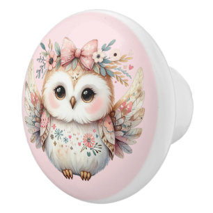 Bouton De Porte En Céramique Illustration de la chouette de kawaii Boho