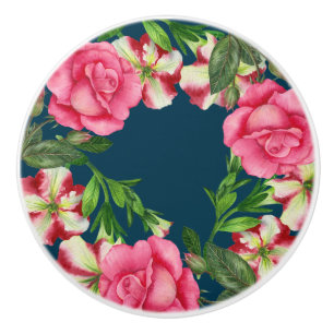 Bouton De Porte En Céramique Illustration de la couronne de fleurs rose d'aquar