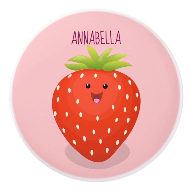 Bouton De Porte En Céramique Illustration de la fraise Cute kawaii (Devant)