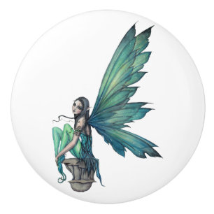 Bouton De Porte En Céramique Illustration de la mignonne fée verte par Molly Ha