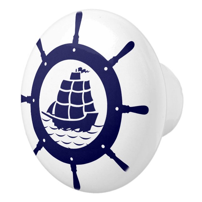 Bouton De Porte En Céramique Illustration de la roue de bateau bleu marine (Droite)