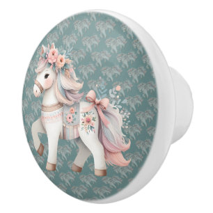 Bouton De Porte En Céramique Illustration de l'Imaginaire Floral Pastel Horse