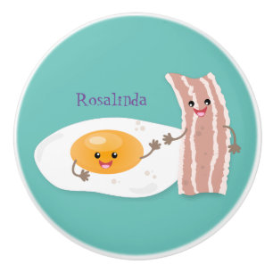 Bouton De Porte En Céramique Illustration de l'oeuf de Cute kawaii et du bacon