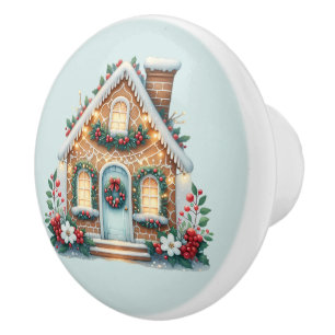 Bouton De Porte En Céramique Illustration de maison en pain d'épice cosy pour l