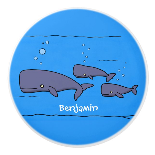 Bouton De Porte En Céramique Illustration de mignonne migratrice de baleines à  (Devant)