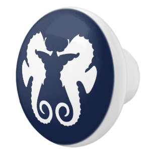 Bouton De Porte En Céramique Illustration de Navy Blue & White Cute Sea Horses