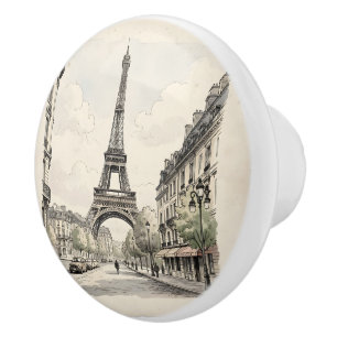 Bouton De Porte En Céramique Illustration de voyage antique vintage de Paris