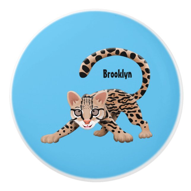 Bouton De Porte En Céramique Illustration d'ocelot mignon (Devant)