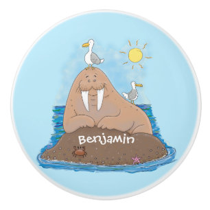 Bouton De Porte En Céramique Illustration drôle de morse joyeux