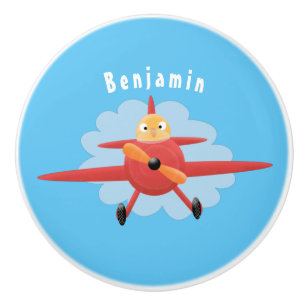 Bouton De Porte En Céramique Illustration d'un avion rouge volant mignon