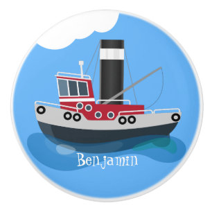 Bouton De Porte En Céramique Illustration d'un bateau à chalutier mignon