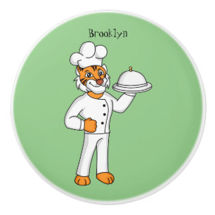 Bouton De Porte En Céramique Illustration d'un chef tigre drôle et mignon