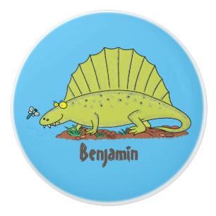 Bouton De Porte En Céramique Illustration d'un dimétrodon vert mignon
