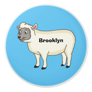 Bouton De Porte En Céramique Illustration d'un mouton joyeux