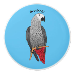 Bouton De Porte En Céramique Illustration d'un perroquet gris en Afrique