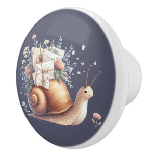 Bouton De Porte En Céramique Illustration Floral Pastel du mignon Snail Mail
