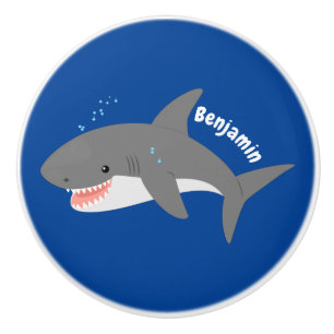 Bouton De Porte En Céramique Illustration joyeuse du grand requin blanc