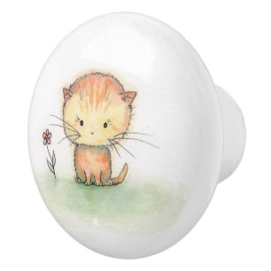 Bouton De Porte En Céramique Illustration Little Orange Tabby Cat Kitten