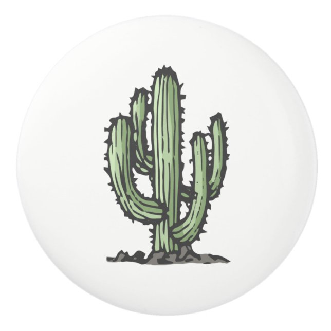 Bouton De Porte En Céramique Illustration tirée à la main du Plante Cactus (Devant)