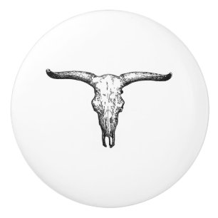 Bouton De Porte En Céramique Illustration vintage de crâne d'Aurochs