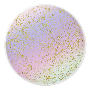 Bouton De Porte En Céramique Imaginaire en pastel de parties scintillantes d'or