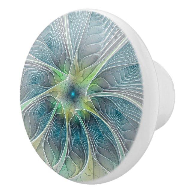Bouton De Porte En Céramique Imaginaire fleuri Moderne Bleu Vert Fractal Fleur (Droite)