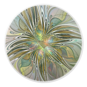 Bouton De Porte En Céramique Imaginaire Floral Fleur Art Fractal Moderne Avec O