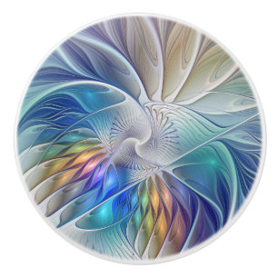 Bouton De Porte En Céramique Imaginaire Floral, Fleur Fractale Abstraite coloré