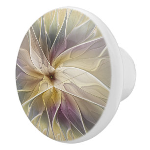 Bouton De Porte En Céramique Imaginaire Floral Gold Eggplant Art Fractal Abstra