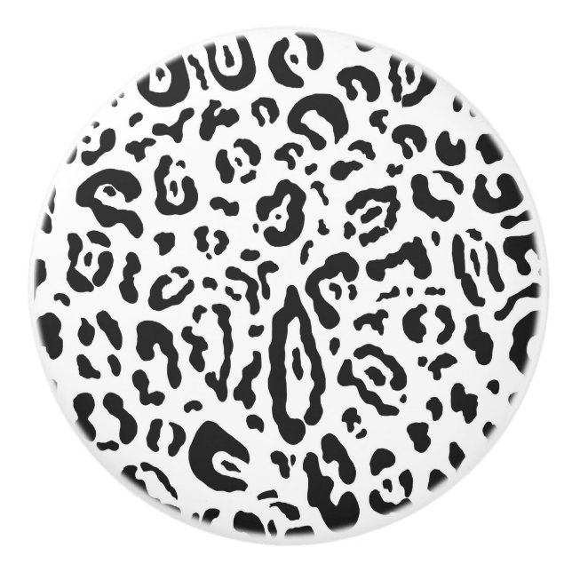 Bouton De Porte En Céramique Impression animale léopard guépard noir et blanc (Devant)