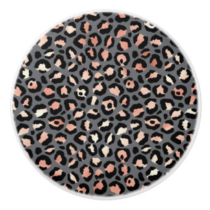Bouton De Porte En Céramique Impression Animale Taches de Léopard Noir Rose Ani